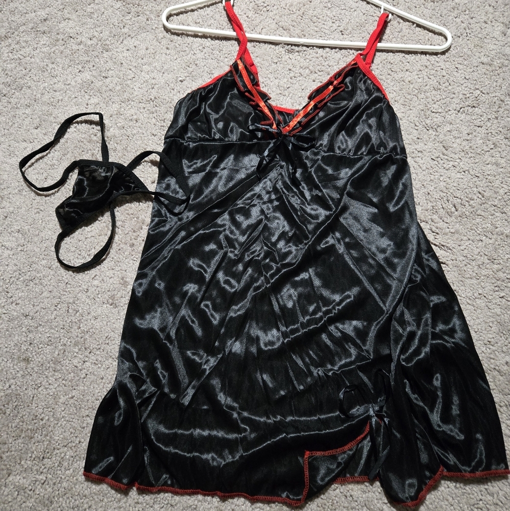 Unbranded Women's XL Black and Red Satin Lingerie. New Without Tags. Unworn